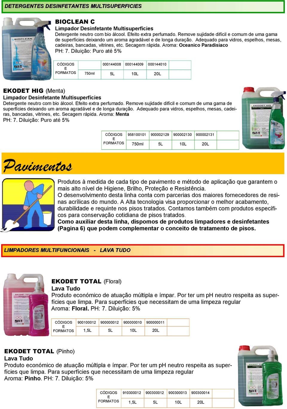 Aroma: Oceanico Paradisiaco PH: 7. Diluição: Puro até 5% 000144008 000144009 000144010 750ml KODT HIG (Menta) Limpador Desinfetante Multisuperfícies Detergente neutro com bio álcool.