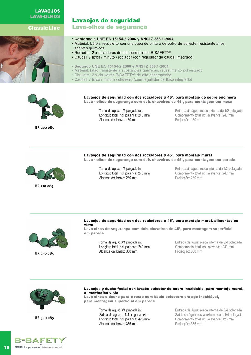 a 45, para montaje de sobre encimera Lava - olhos de segurança com dois chuveiros de 45, para montagem em mesa Toma de agua: 1/2 pulgada ext. Longitud total incl.