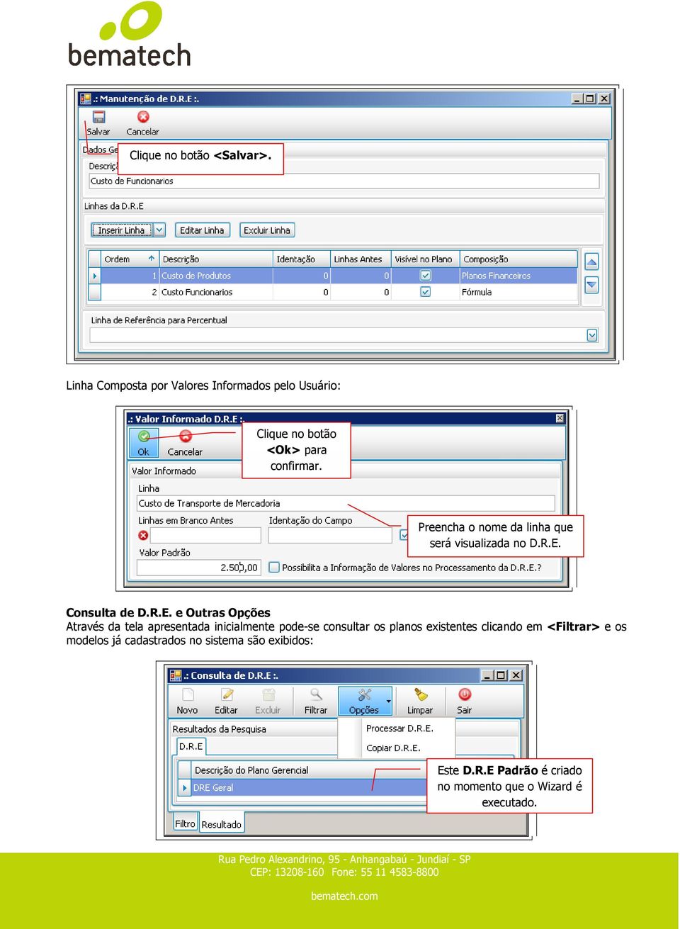 Preencha o nome da linha que será visualizada no D.R.E.