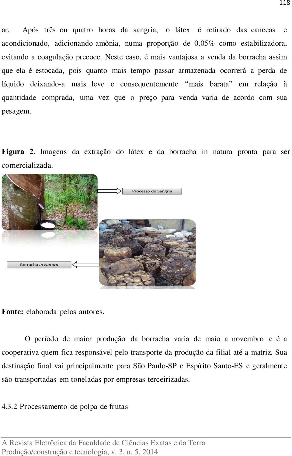 relação à quantidade comprada, uma vez que o preço para venda varia de acordo com sua pesagem. Figura 2. Imagens da extração do látex e da borracha in natura pronta para ser comercializada.