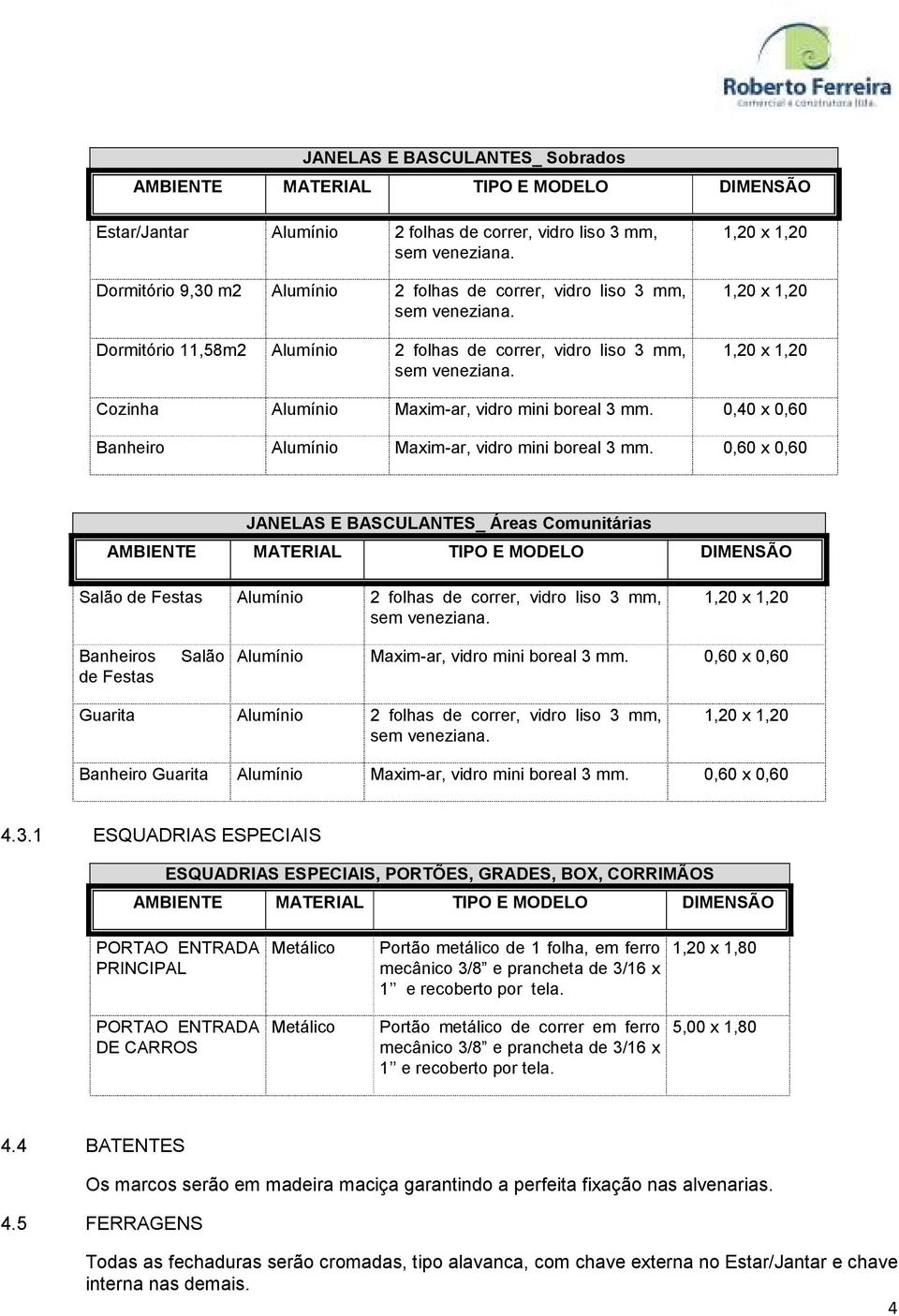 0,60 x 0,60 JANELAS E BASCULANTES_ Áreas Comunitárias Salão de Festas Alumínio 2 folhas de correr, vidro liso 3 mm, Banheiros de Festas Salão Alumínio Maxim-ar, vidro mini boreal 3 mm.