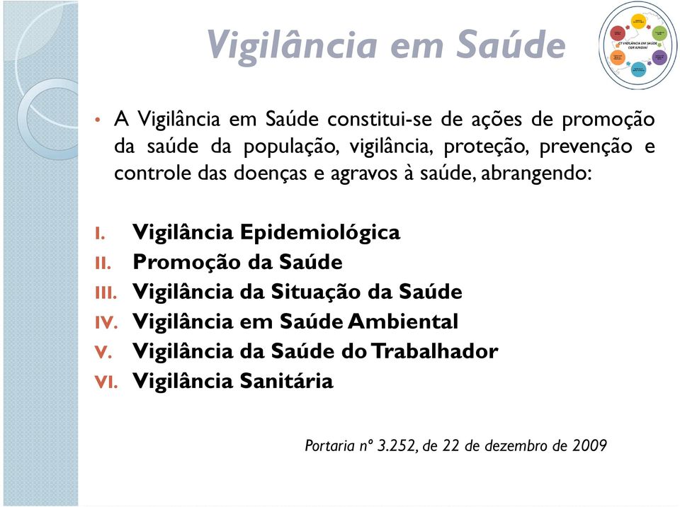 Vigilância Epidemiológica II. Promoção da Saúde III. Vigilância da Situação da Saúde IV.