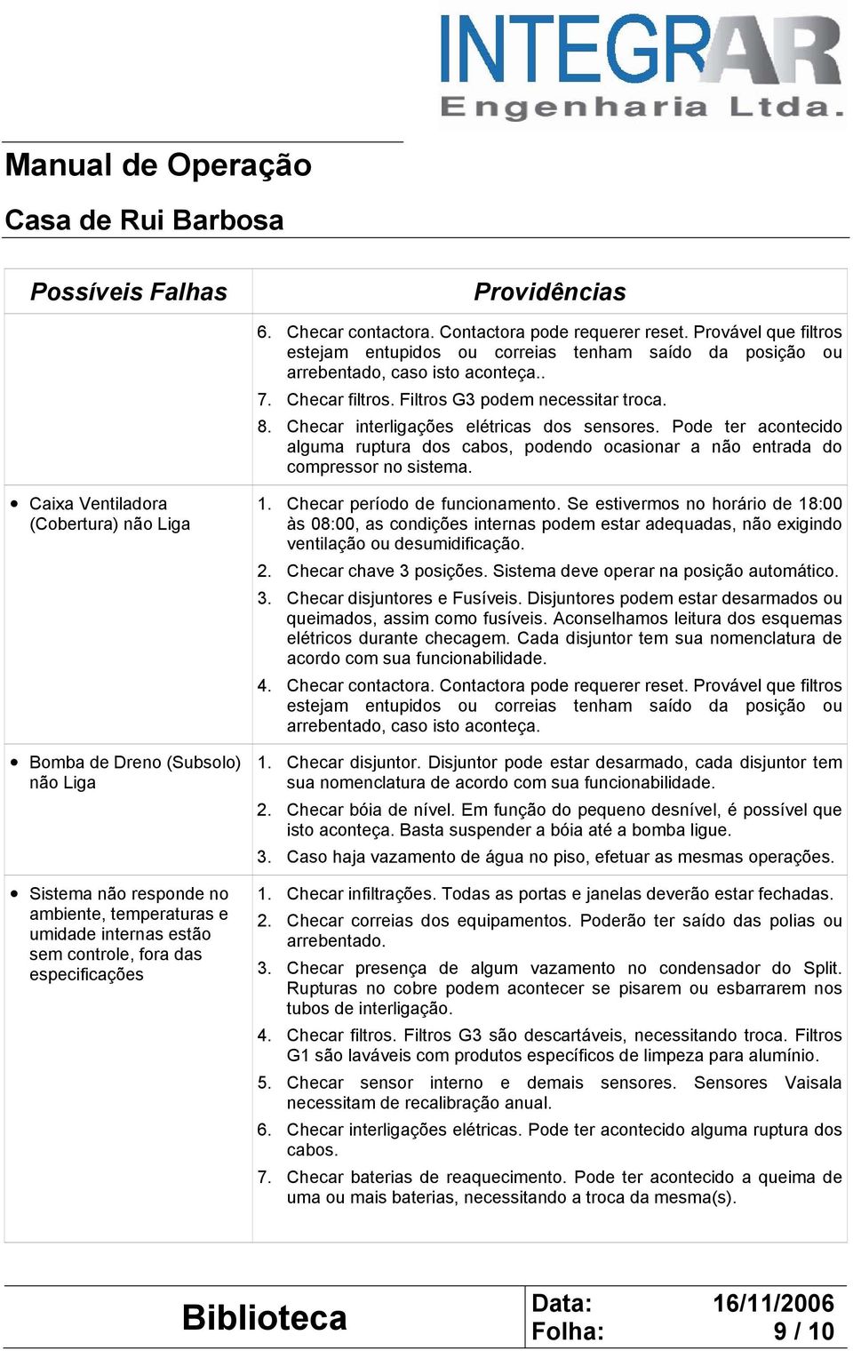 Pode ter acontecido alguma ruptura dos cabos, podendo ocasionar a não entrada do compressor no sistema.