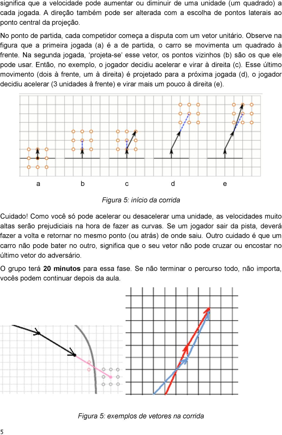 Na segunda jogada, projeta-se esse vetor, os pontos vizinhos (b) são os que ele pode usar. Então, no exemplo, o jogador decidiu acelerar e virar à direita (c).