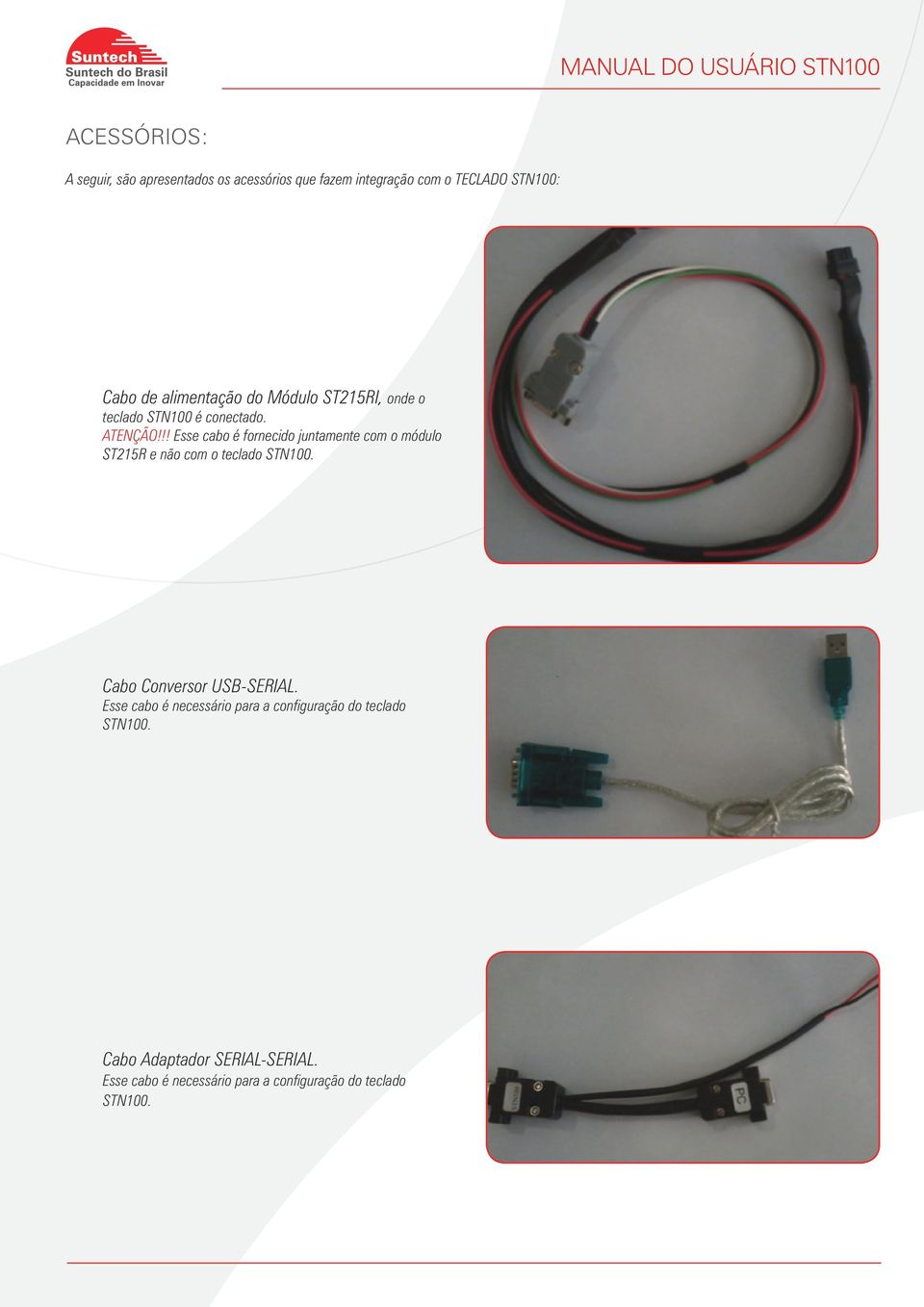 !! Esse cabo é fornecido juntamente com o módulo ST215R e não com o teclado STN100. Cabo Conversor USB-SERIAL.