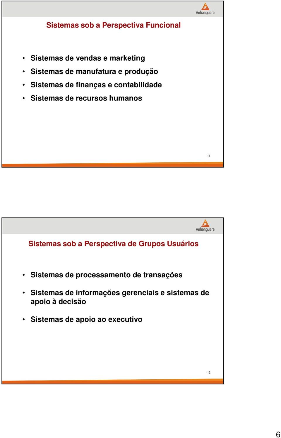 11 Sistemas sob a Perspectiva de Grupos Usuários Sistemas de processamento de transações