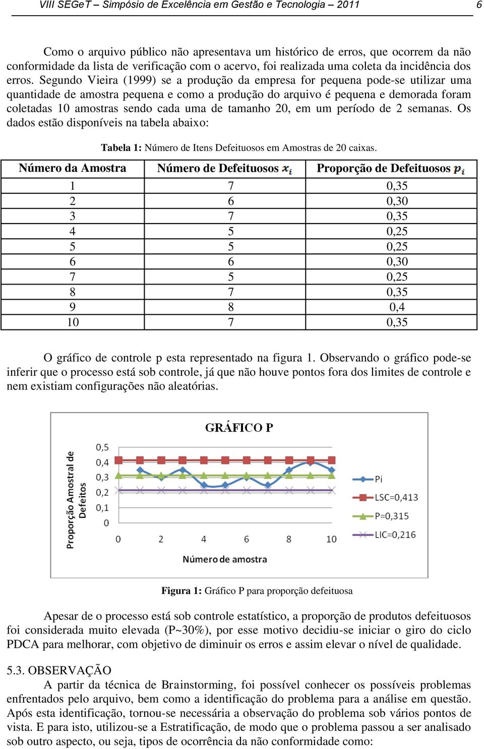 Segundo Vieira (1999) se a produção da empresa for pequena pode-se utilizar uma quantidade de amostra pequena e como a produção do arquivo é pequena e demorada foram coletadas 10 amostras sendo cada