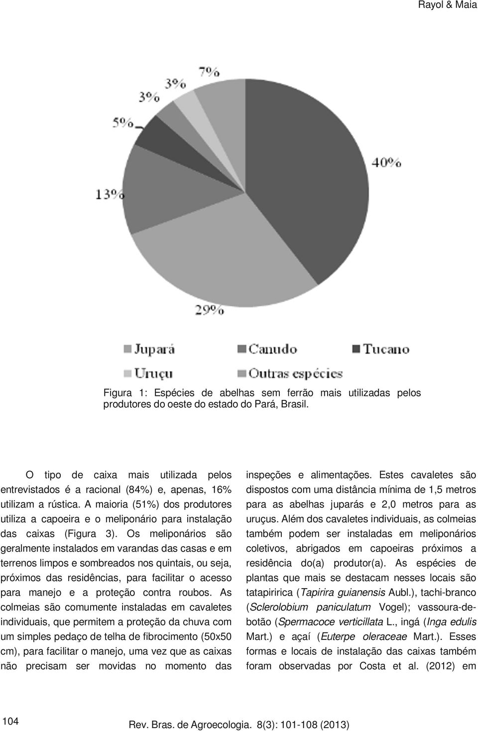 A maioria (51%) dos produtores utiliza a capoeira e o meliponário para instalação das caixas (Figura 3).