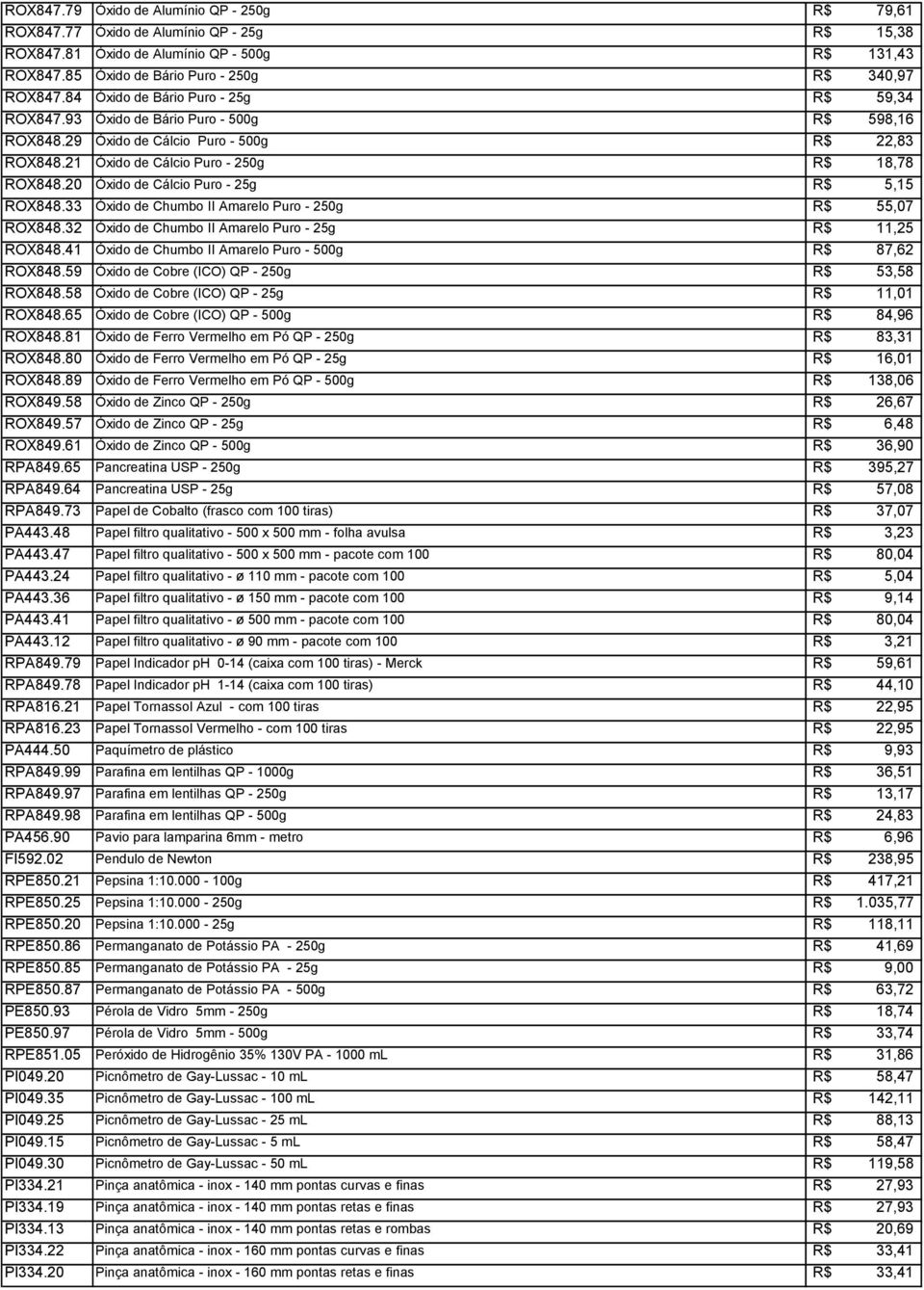 20 Óxido de Cálcio Puro - 25g R$ 5,15 ROX848.33 Óxido de Chumbo II Amarelo Puro - 250g R$ 55,07 ROX848.32 Óxido de Chumbo II Amarelo Puro - 25g R$ 11,25 ROX848.