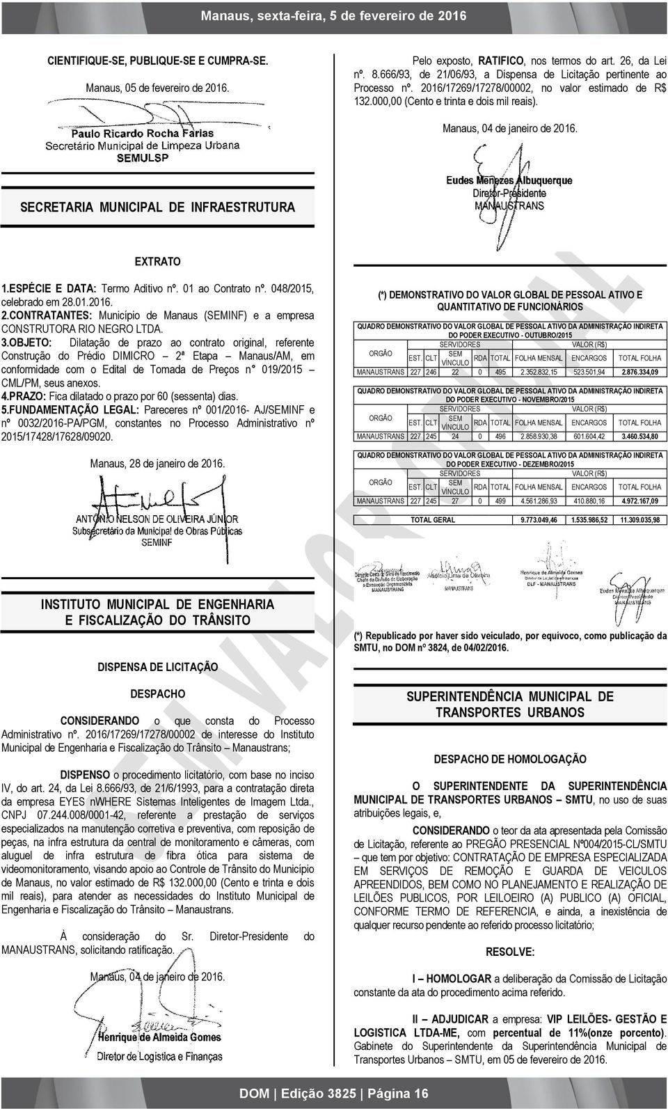 SECRETARIA MUNICIPAL DE INFRAESTRUTURA 1.ESPÉCIE E DATA: Termo Aditivo nº. 01 ao Contrato nº. 048/2015, celebrado em 28