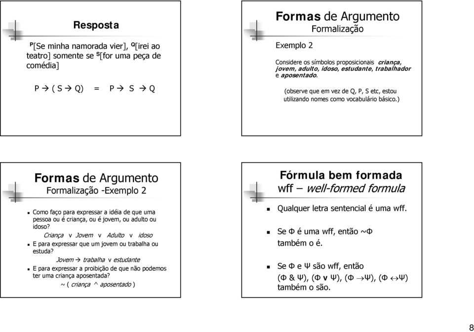 ) -Exemplo 2 Como faço para expressar a idéia de que uma pessoa ou é criança, ou é jovem, ou adulto ou idoso? Criança ν Jovem ν Adulto ν idoso E para expressar que um jovem ou trabalha ou estuda?