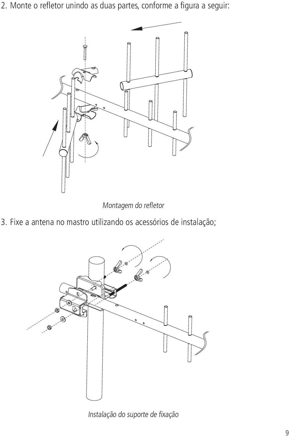 3. Fixe a antena no mastro utilizando os