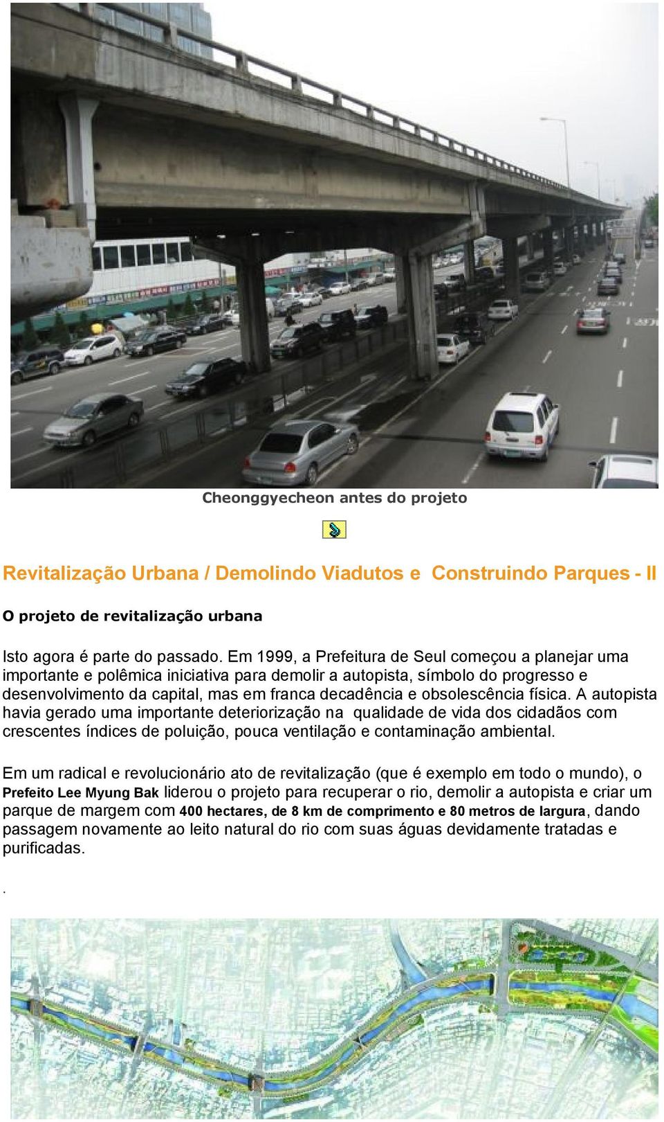 obsolescência física. A autopista havia gerado uma importante deteriorização na qualidade de vida dos cidadãos com crescentes índices de poluição, pouca ventilação e contaminação ambiental.