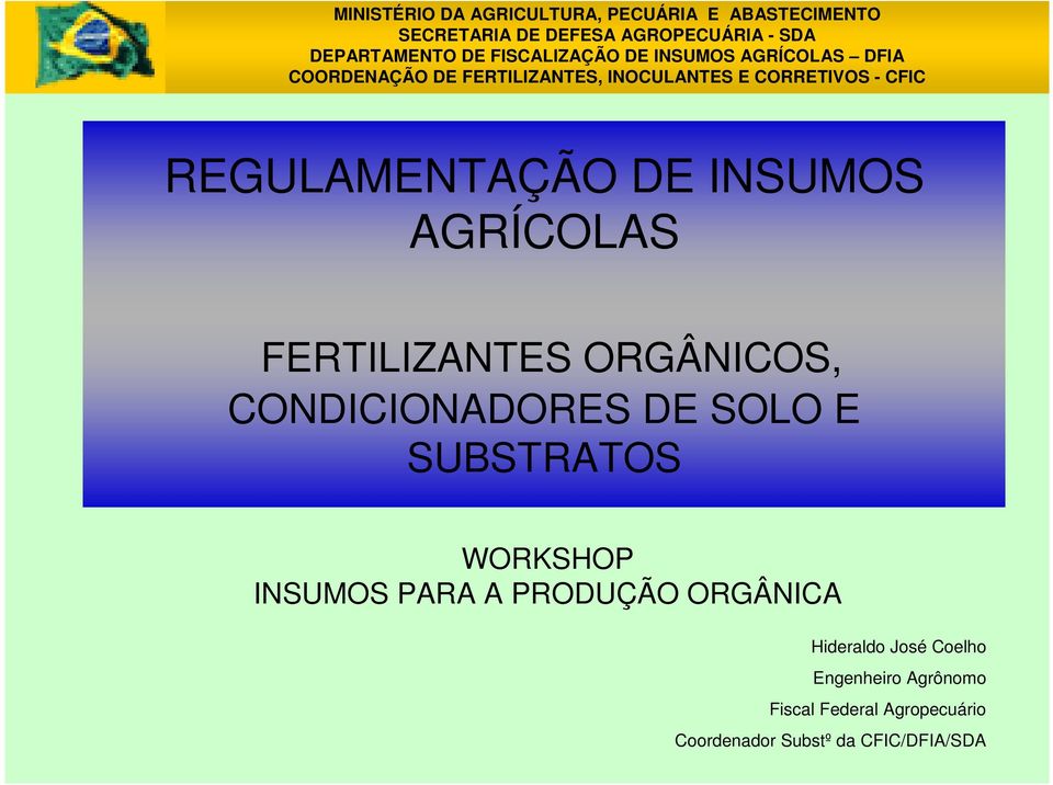 PRODUÇÃO ORGÂNICA Hideraldo José Coelho Engenheiro Agrônomo