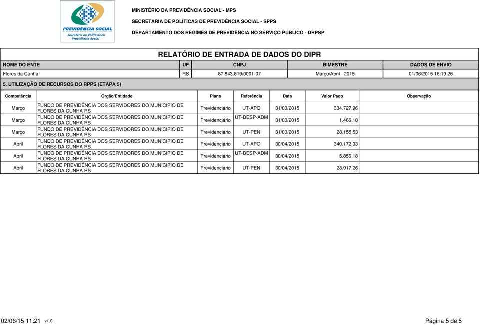 Referência Data Valor Pago Observação UT-APO 334.727,96 UT-DESP-ADM 1.