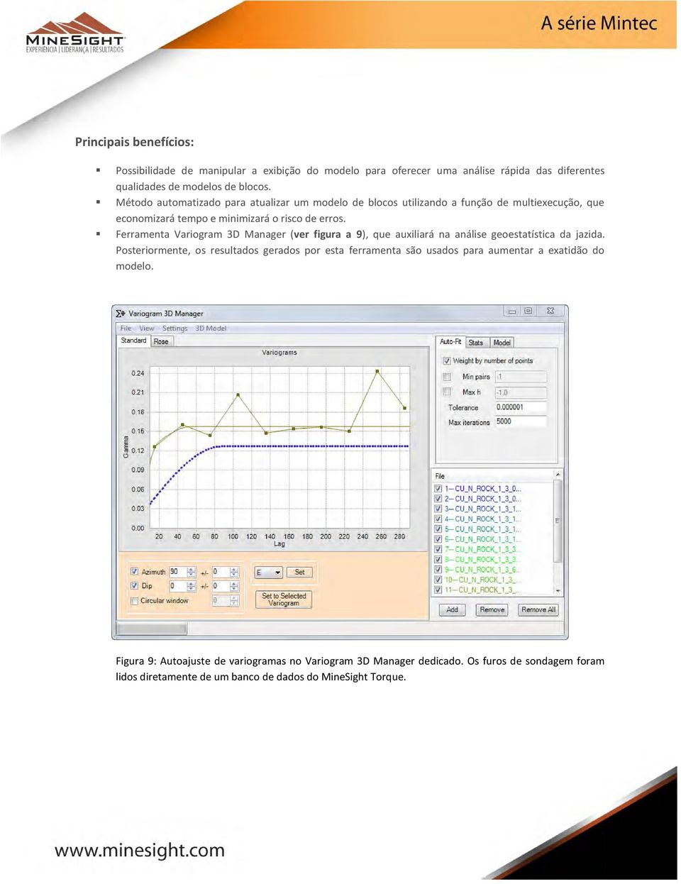 Ferramenta Variogram 3D Manager (ver figura a 9), que auxiliará na análise geoestatística da jazida.