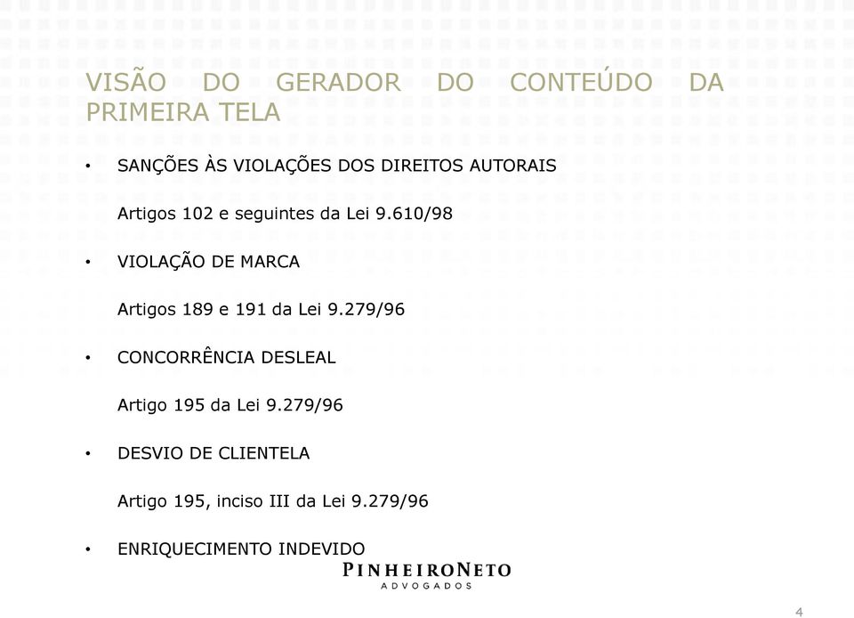 610/98 VIOLAÇÃO DE MARCA Artigos 189 e 191 da Lei 9.