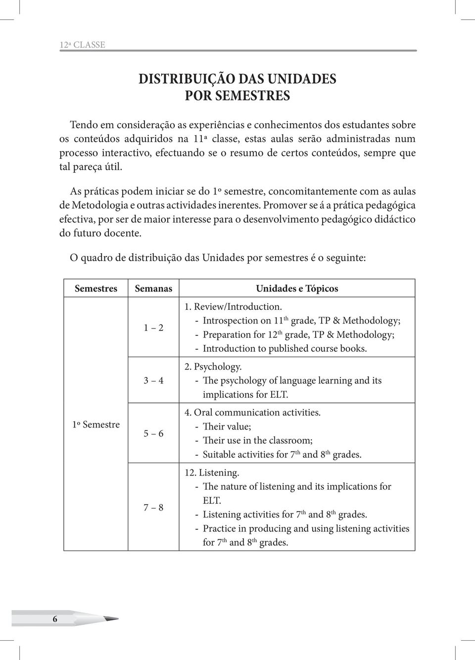 As práticas podem iniciar se do 1º semestre, concomitantemente com as aulas de Metodologia e outras actividades inerentes.