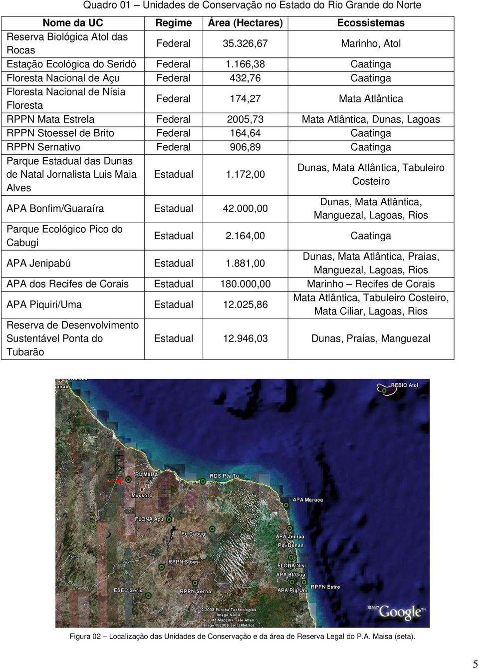 166,38 Caatinga Floresta Nacional de Açu Federal 432,76 Caatinga Floresta Nacional de Nísia Floresta Federal 174,27 Mata Atlântica RPPN Mata Estrela Federal 2005,73 Mata Atlântica, Dunas, Lagoas RPPN