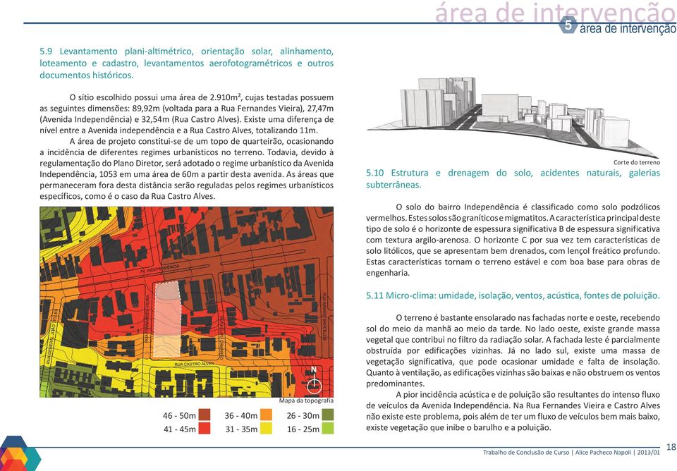 Existe uma diferença de nível entre a Avenida independência e a Rua Castro Alves, totalizando 11m.