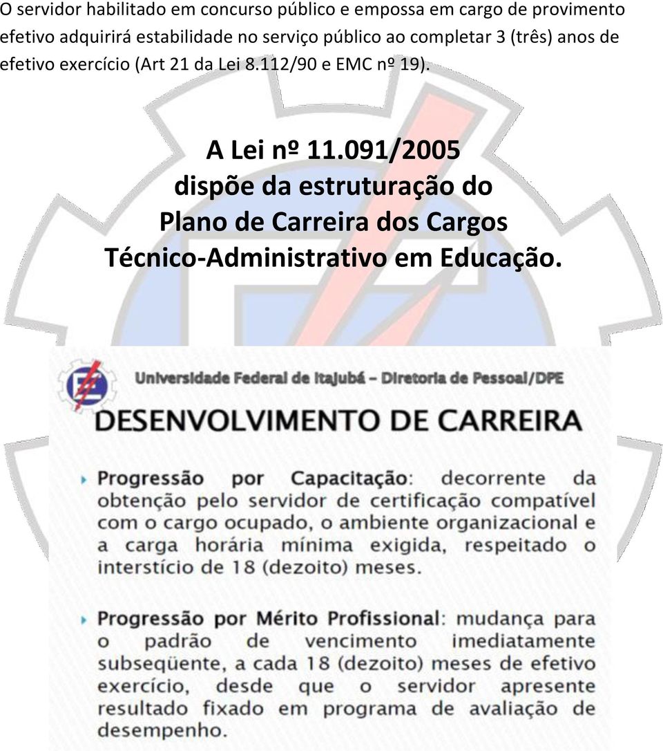 efetivo exercício (Art 21 da Lei 8.112/90 e EMC nº 19). A Lei nº 11.