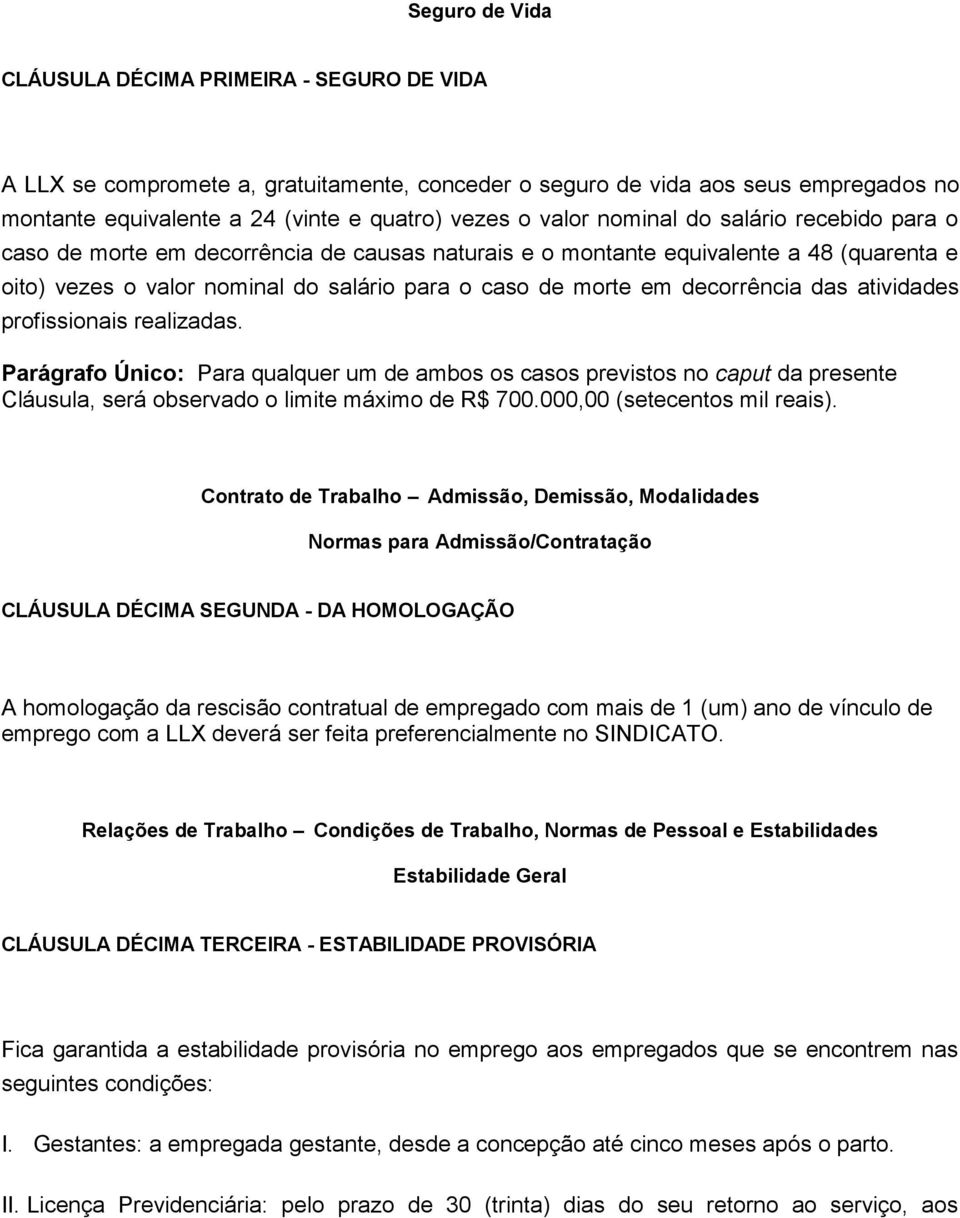 decorrência das atividades profissionais realizadas. Parágrafo Único: Para qualquer um de ambos os casos previstos no caput da presente Cláusula, será observado o limite máximo de R$ 700.