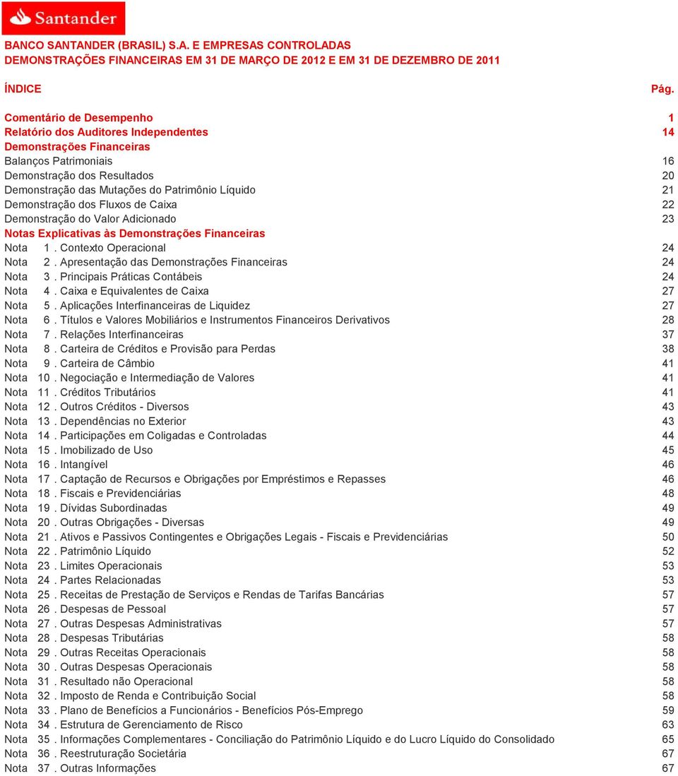 21 Demonstração dos Fluxos de Caixa 22 Demonstração do Valor Adicionado 23 Notas Explicativas às Demonstrações Financeiras Nota 1. Contexto Operacional 24 Nota 2.