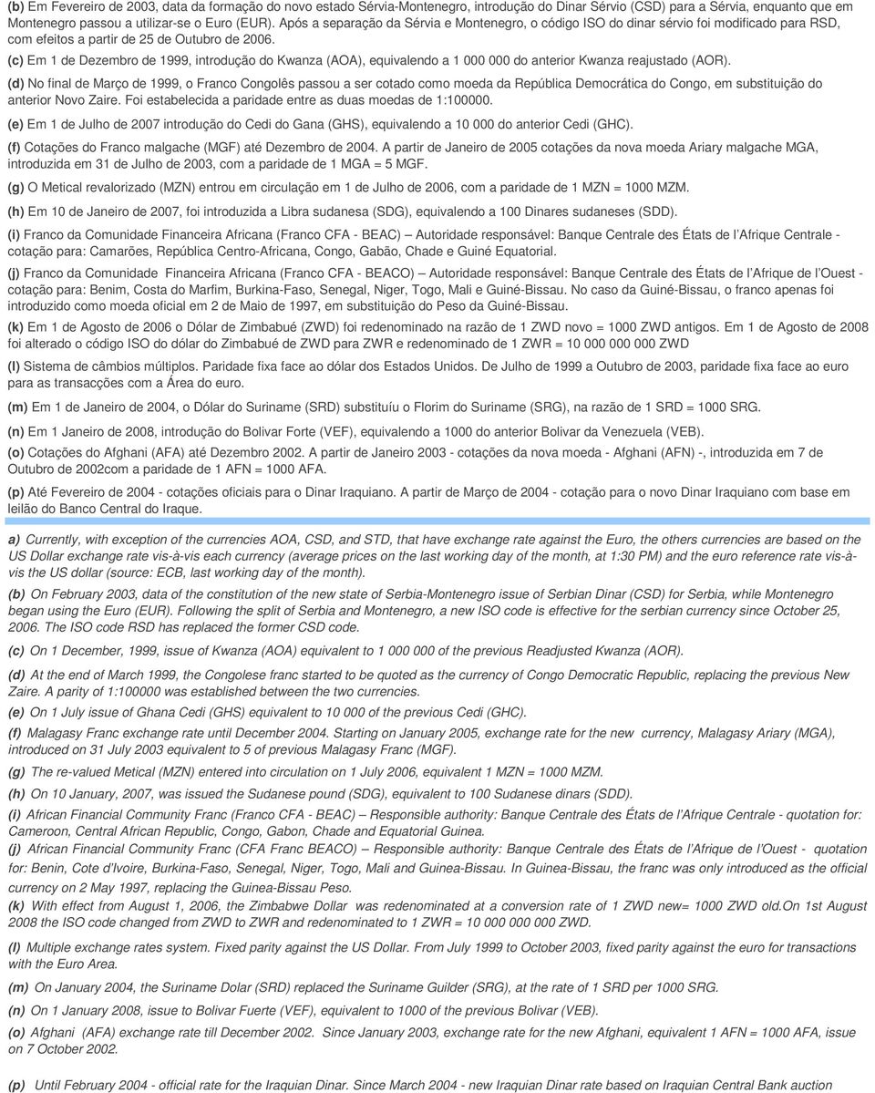 (c) Em 1 de Dezembro de 1999, introdução do Kwanza (AOA), equivalendo a 1 000 000 do anterior Kwanza reajustado (AOR).