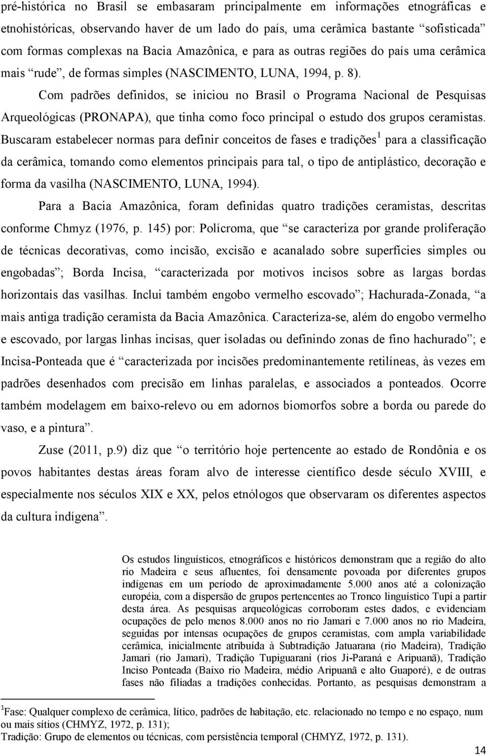 Com padrões definidos, se iniciou no Brasil o Programa Nacional de Pesquisas Arqueológicas (PRONAPA), que tinha como foco principal o estudo dos grupos ceramistas.