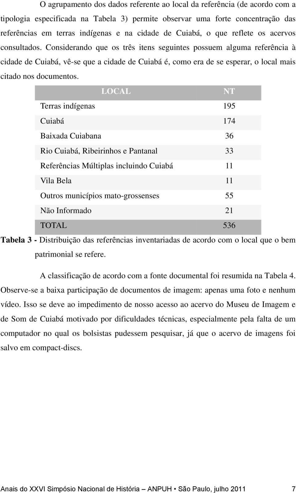 Considerando que os três itens seguintes possuem alguma referência à cidade de Cuiabá, vê-se que a cidade de Cuiabá é, como era de se esperar, o local mais citado nos documentos.