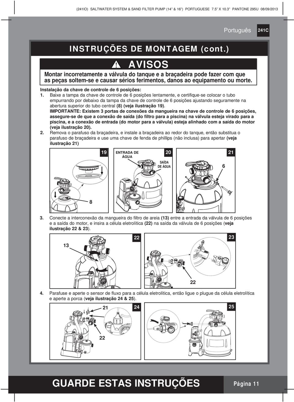 Instalação da chave de controle de 6 posições: 1.