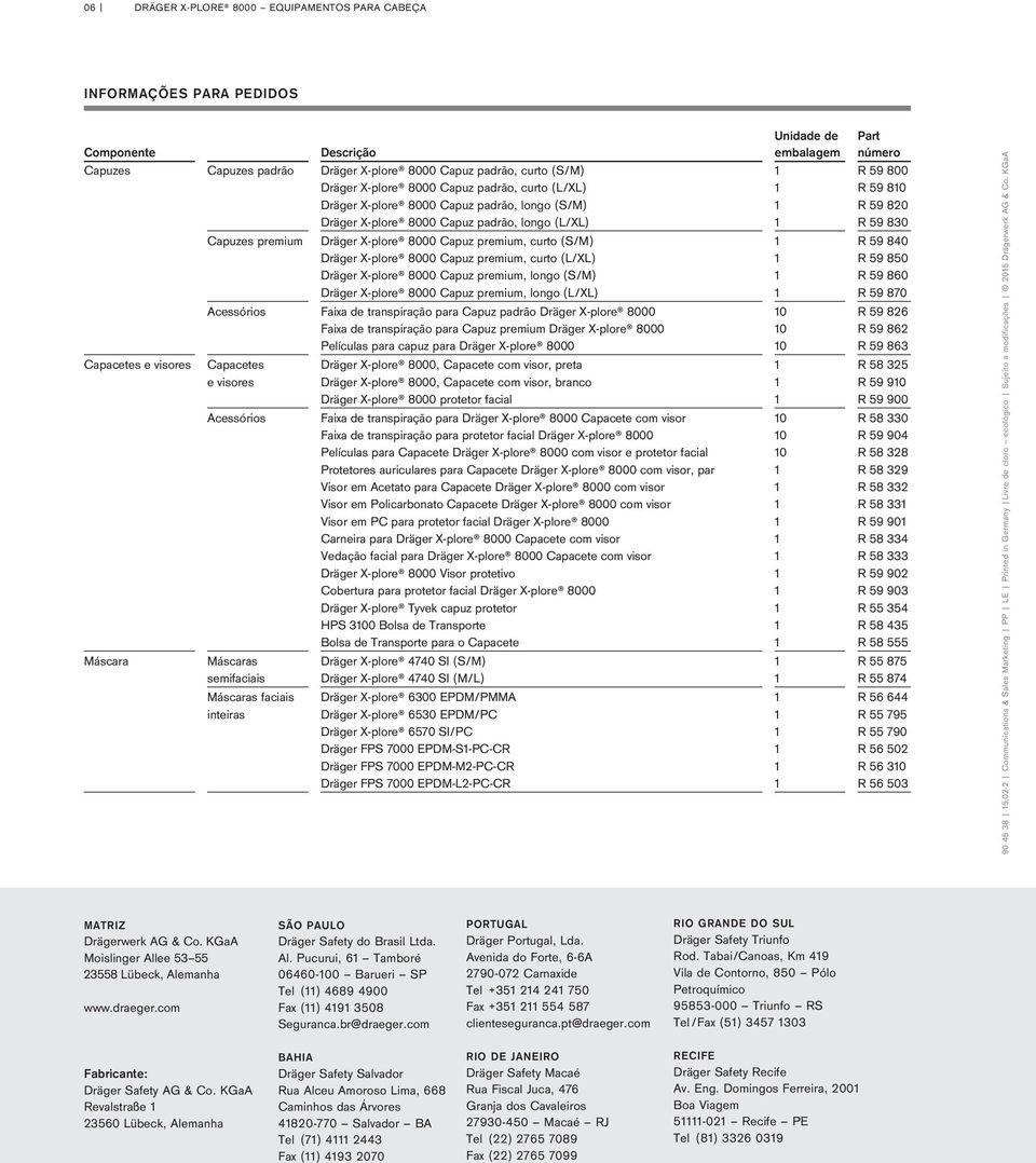 Dräger X-plore 8000 Capuz premium, curto (S/M) 1 R 59 840 Dräger X-plore 8000 Capuz premium, curto (L/XL) 1 R 59 850 Dräger X-plore 8000 Capuz premium, longo (S/M) 1 R 59 860 Dräger X-plore 8000