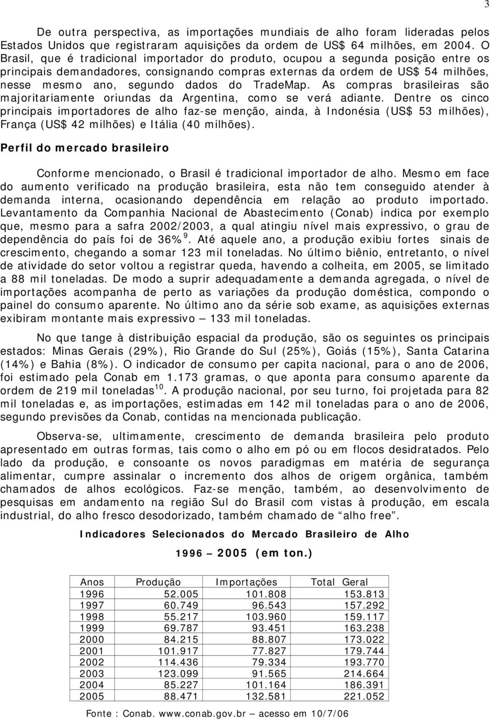 do TradeMap. As compras brasileiras são majoritariamente oriundas da Argentina, como se verá adiante.