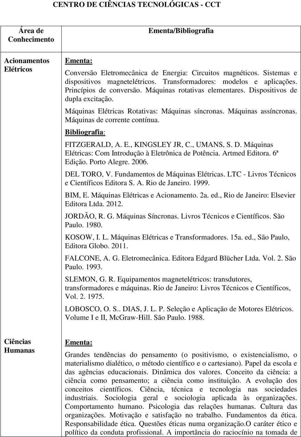 Máquinas Elétricas Rotativas: Máquinas síncronas. Máquinas assíncronas. Máquinas de corrente contínua. FITZGERALD, A. E., KINGSLEY JR, C., UMANS, S. D.