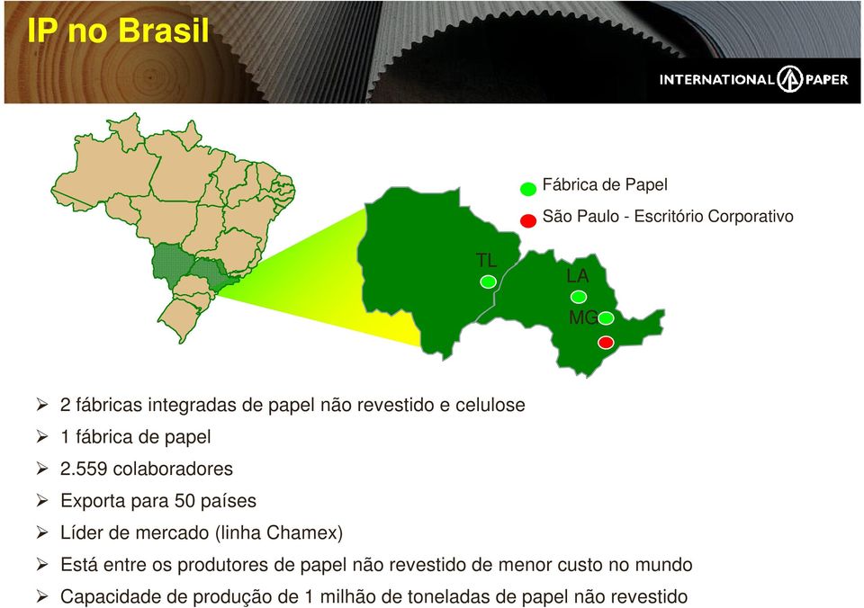 559 colaboradores Exporta para 50 países Líder de mercado (linha Chamex) Está entre os