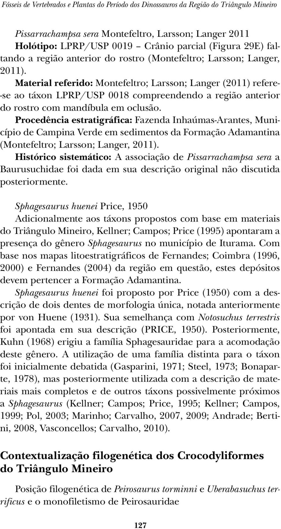 Procedência estratigráfica: Fazenda Inhaúmas-Arantes, Município de Campina Verde em sedimentos da Formação Adamantina (Montefeltro; Larsson; Langer, 2011).
