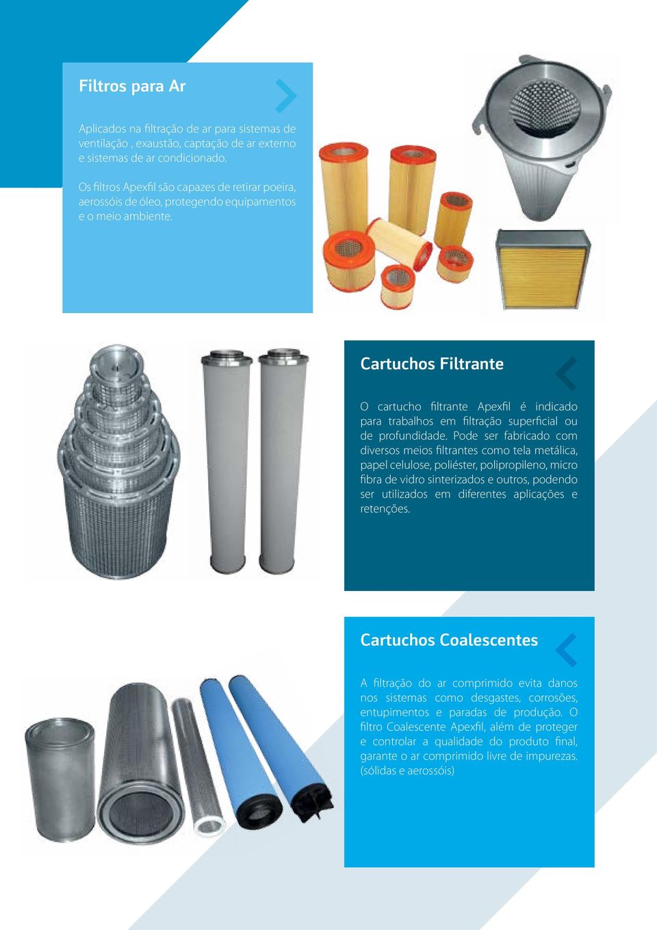 Cartuchos Filtrante O cartucho filtrante Apexfil é indicado para trabalhos em filtração superficial ou de profundidade.