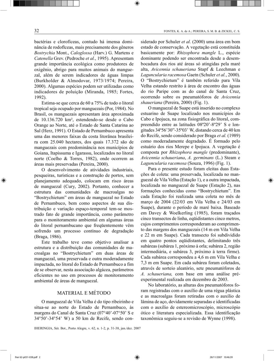 Apresentam grande importância ecológica como produtores de oxigênio, abrigo para muitos animais do manguezal, além de serem indicadores de águas limpas (Burkholder & Almodovar, 1973/1974; Pereira, 2).