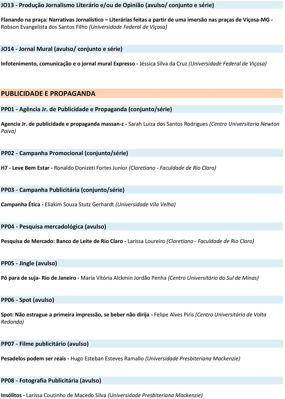 Federal de Viçosa) PUBLICIDADE E PROPAGANDA PP01 - Agência Jr. de Publicidade e Propaganda (conjunto/série) Agencia Jr.