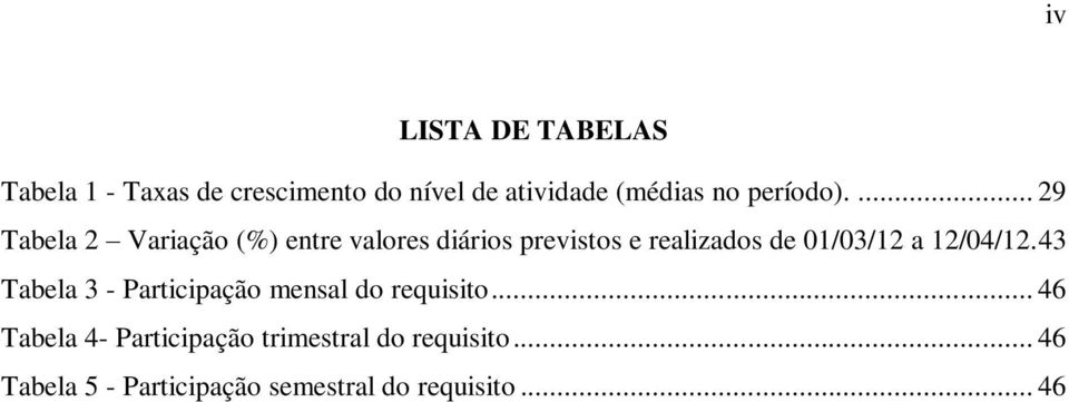 ... 29 Tabela 2 Variação (%) entre valores diários previstos e realizados de 01/03/12 a