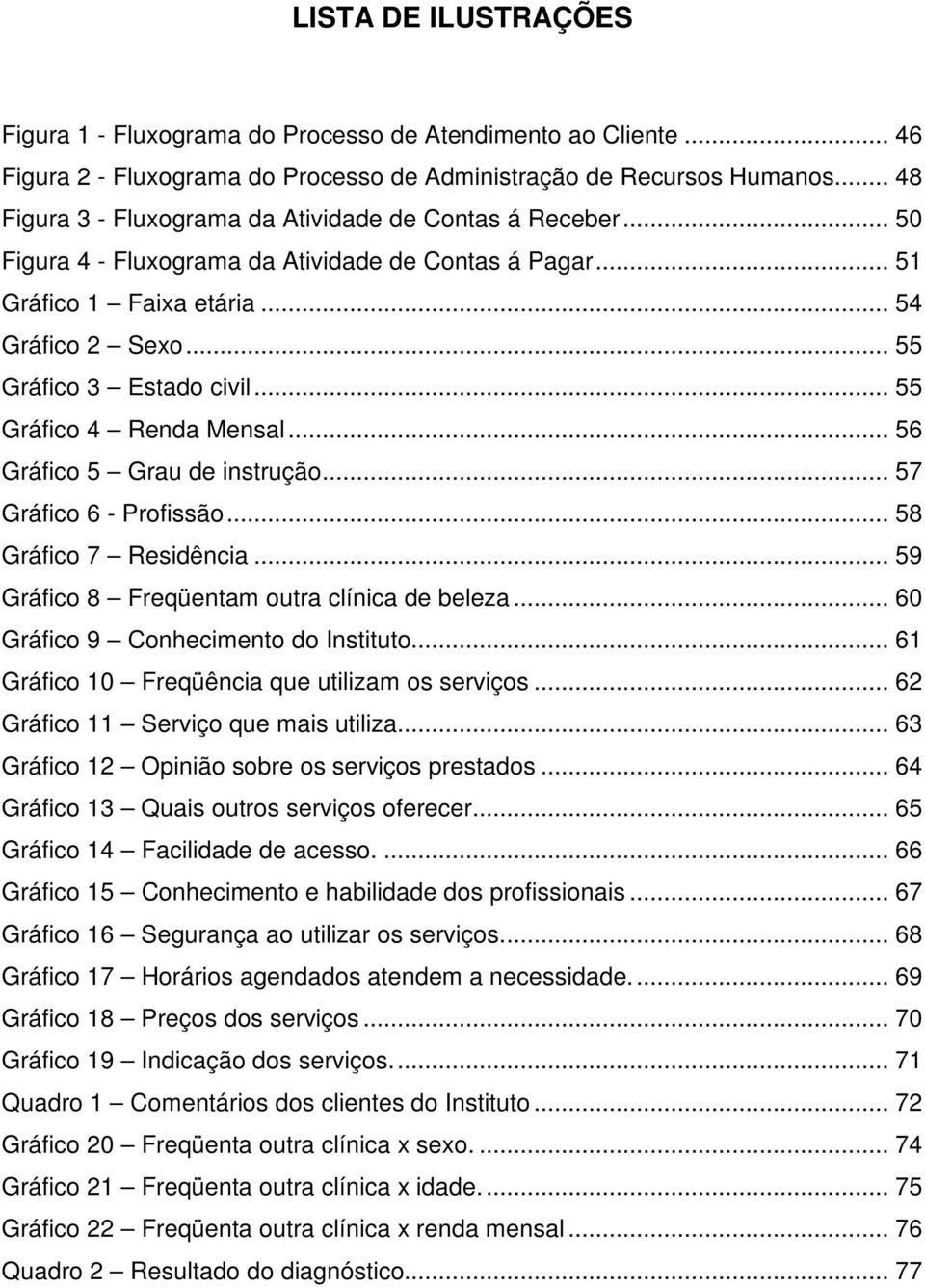 .. 55 Gráfico 4 Renda Mensal... 56 Gráfico 5 Grau de instrução... 57 Gráfico 6 - Profissão... 58 Gráfico 7 Residência... 59 Gráfico 8 Freqüentam outra clínica de beleza.