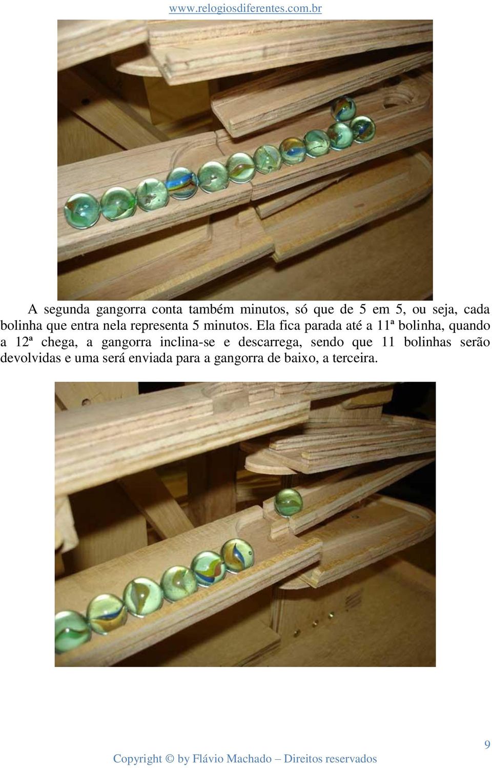 Ela fica parada até a 11ª bolinha, quando a 12ª chega, a gangorra inclina-se