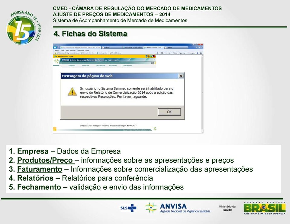 Faturamento Informações sobre comercialização das apresentações 4.