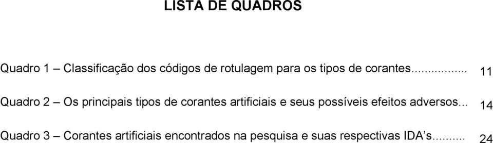 .. 11 Quadro 2 Os principais tipos de corantes artificiais e seus