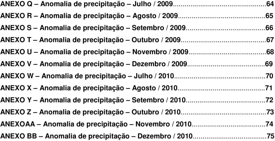 ..69 ANEXO W Anomalia de precipitação Julho / 2010...70 ANEXO X Anomalia de precipitação Agosto / 2010...71 ANEXO Y Anomalia de precipitação Setembro / 2010.