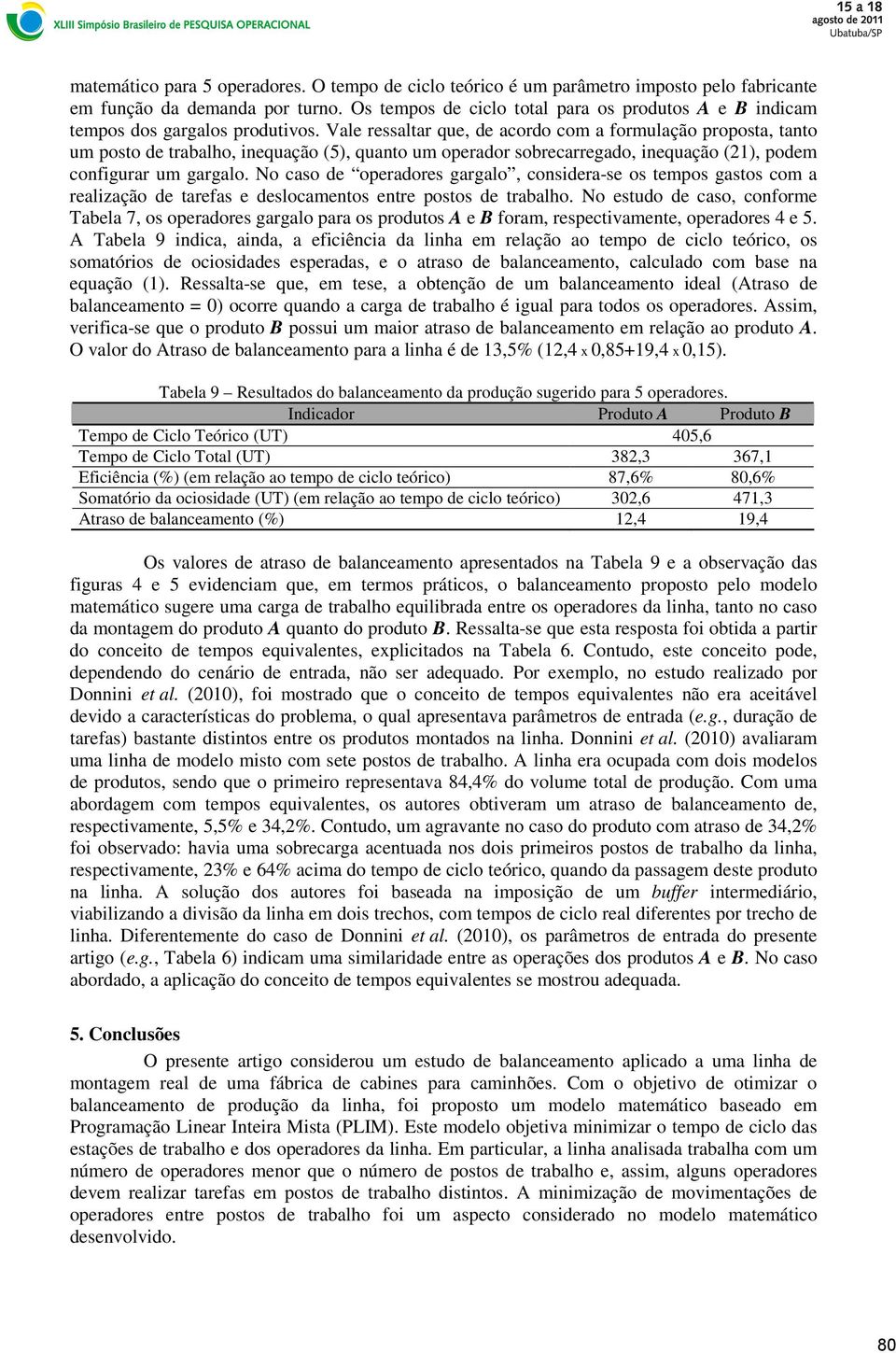 Vale ressaltar que, de acordo com a formulação proposta, tanto um posto de trabalh inequação (5), quanto um operador sobrecarregad inequação (21), podem configurar um gargalo.