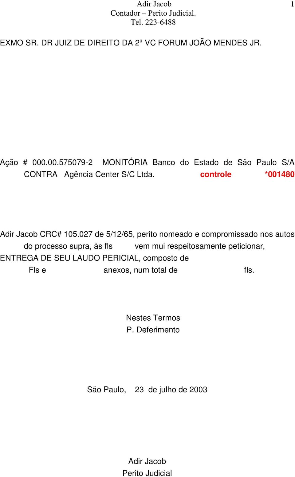 controle *001480 Adir Jacob CRC# 105.