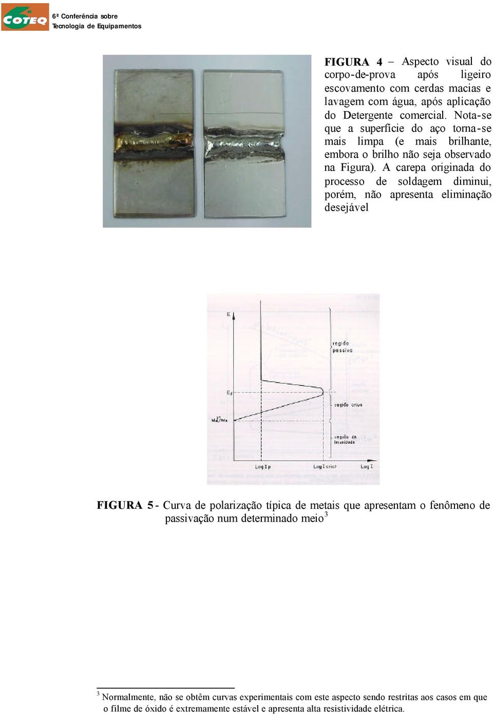 A carepa originada do processo de soldagem diminui, porém, não apresenta eliminação desejável FIGURA 5 - Curva de polarização típica de metais que apresentam o