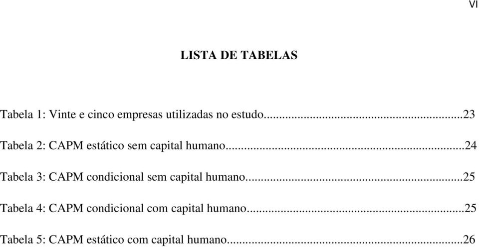 ..24 Tabela 3: CAPM condicional sem capital humano.