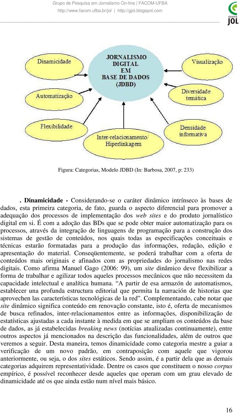 dos web sites e do produto jornalístico digital em si.